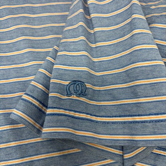 Peter Millar Mens 2XL Blue Orange Striped Short Sleeve Cotton Polo Shirt - Picture 3 of 5